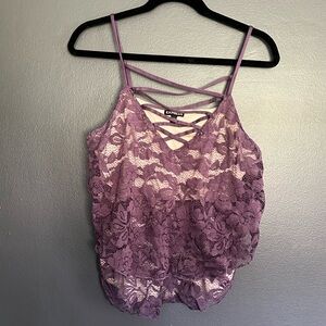Purple Floral Lace Top - M